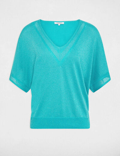Jumper V-neck short sleeves turquoise ladies'