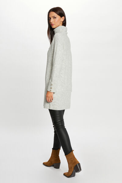 Straight jumper dress with turtleneck mid-grey ladies'