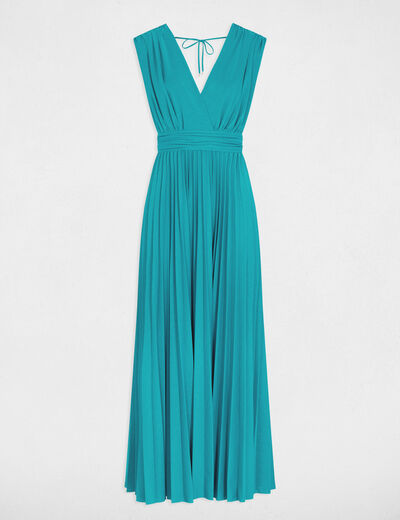 Maxi A-line pleated dress turquoise ladies'