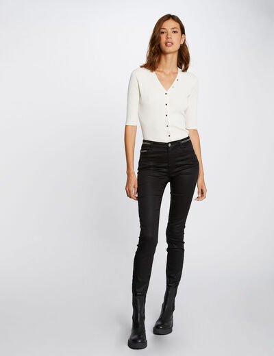 Slim trousers with wet effect black ladies'