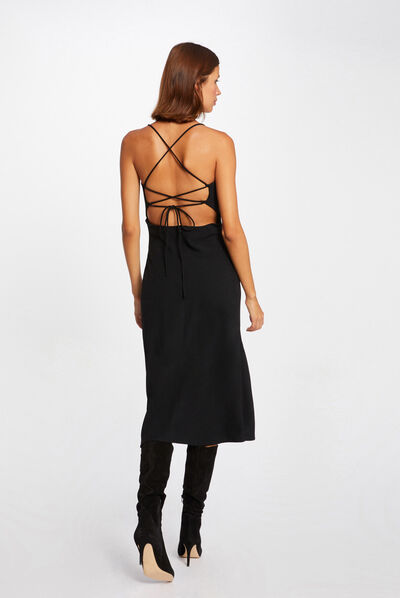 Midi straight dress with lacing black ladies'