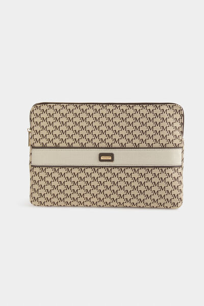 Laptop case with monogram print beige ladies'