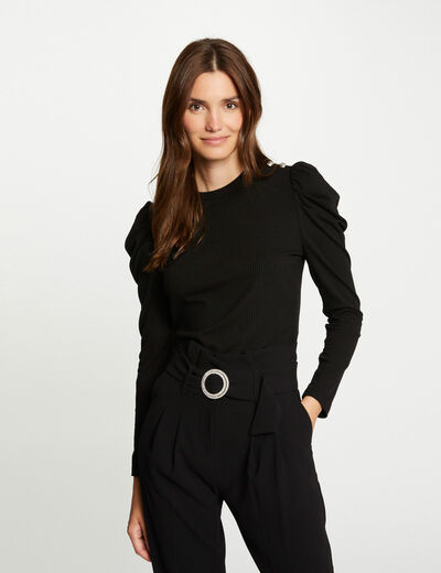 Ribbed long-sleeved t-shirt black women