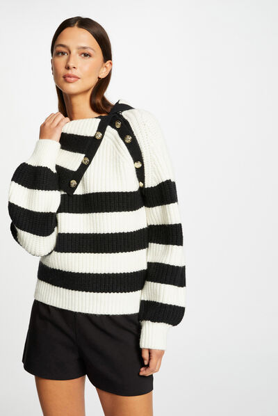 Long-sleeved jumper with stripes ivory ladies'
