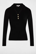 Pull ajusté col polo noir femme