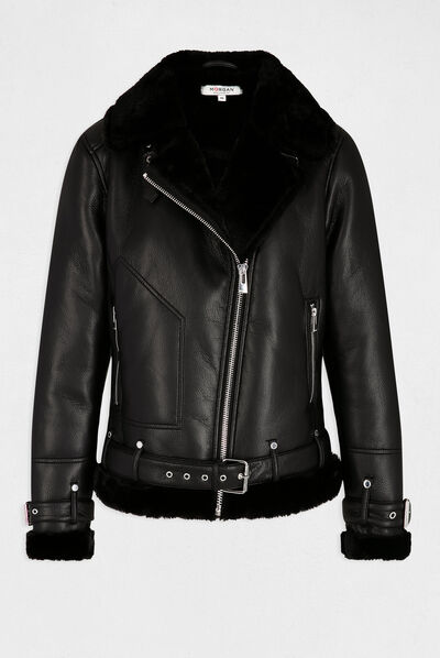 Straight jacket in faux leather black ladies'