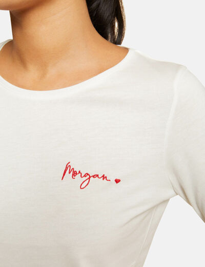 Long-sleeved t-shirt with embroidery ecru women