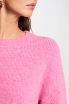 Pull col rond manches longues rose femme