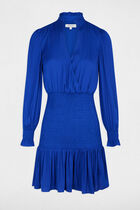 Fitted mini smocked dress electric blue women