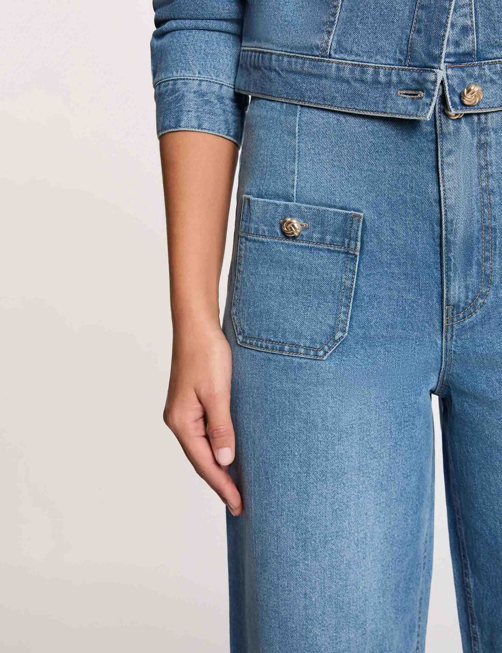 Wide-leg high-waisted jeans denim stone women