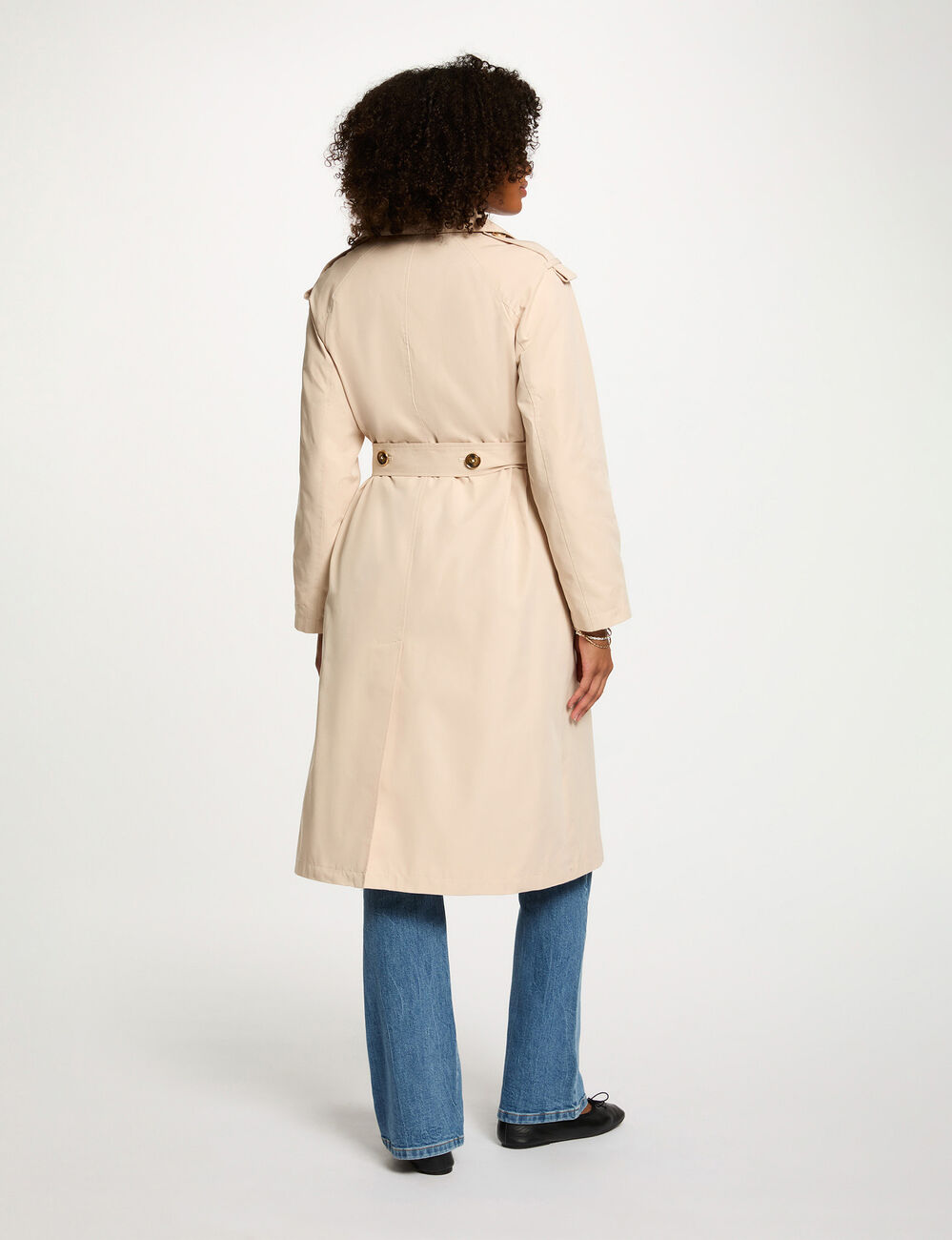 Long trench coat with tailored collar sand women