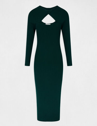 Fitted maxi jumper dress with openings dark green ladies'