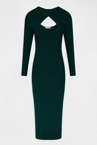 Fitted maxi jumper dress with openings dark green ladies'