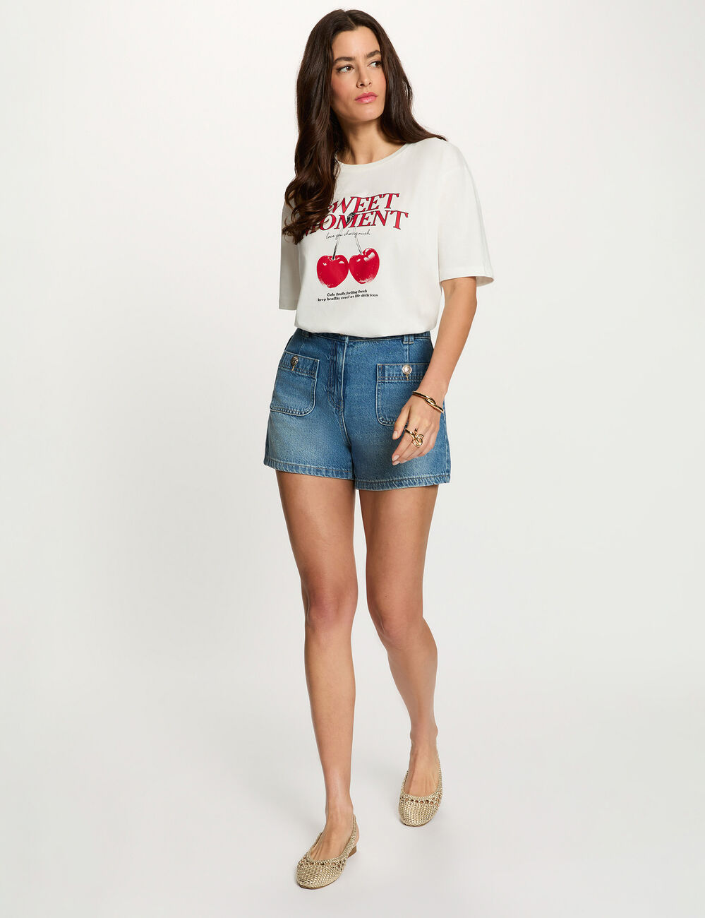 Printed t-shirt with round neck white women