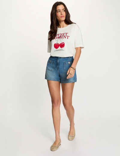 Printed t-shirt with round neck white women