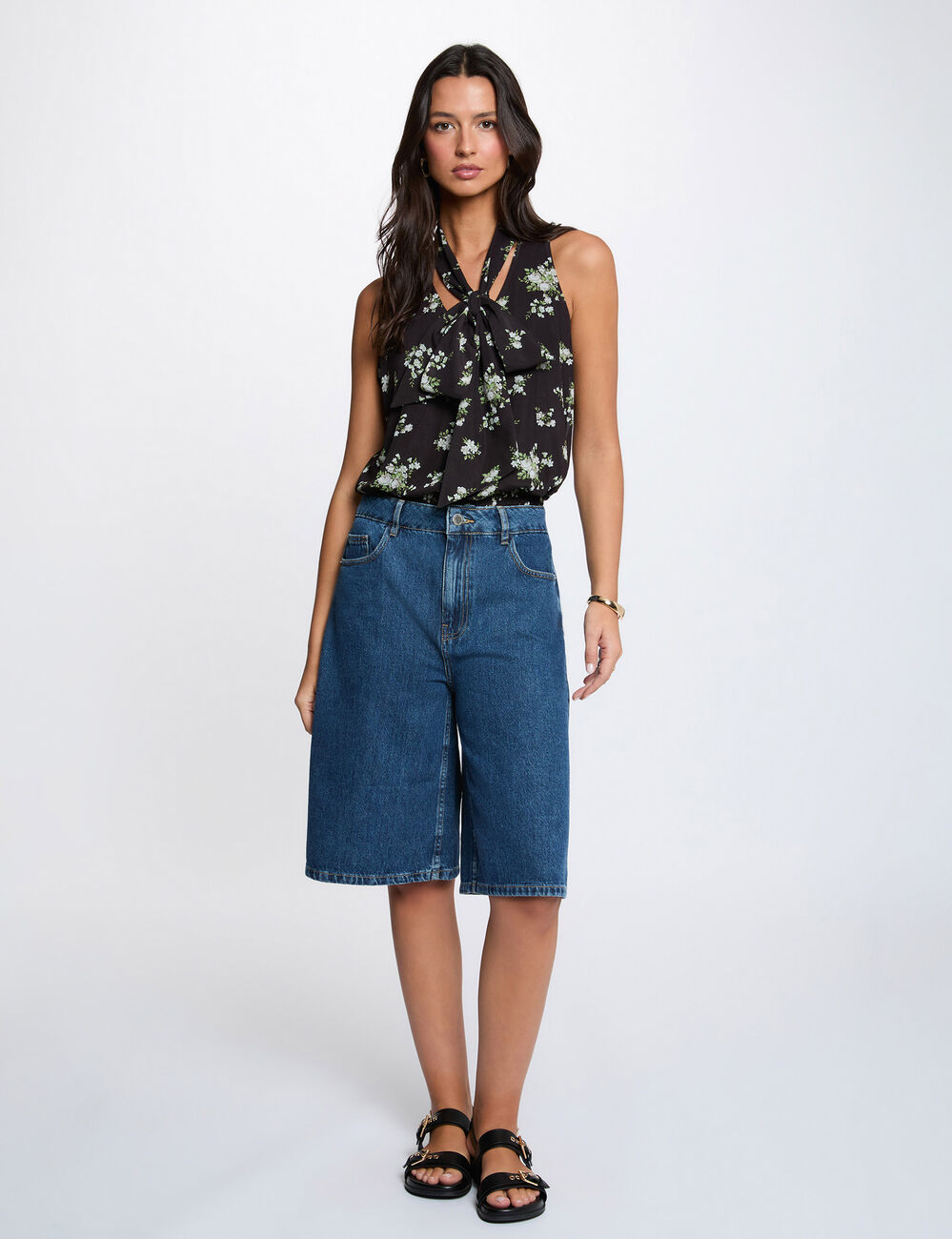 Sleeveless top with tie neck multicolor women