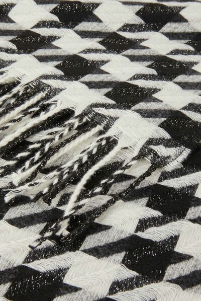 Scarf with fringes and houndstooth print black ladies'