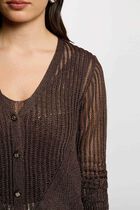 Openwork long-sleeved cardigan dark brown women