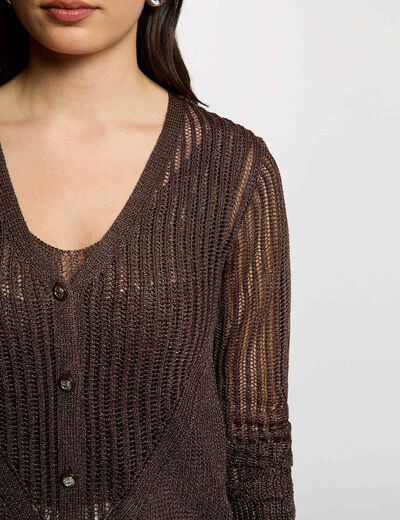 Openwork long-sleeved cardigan dark brown women
