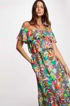 Robe midi évasée imprimée multicolore femme