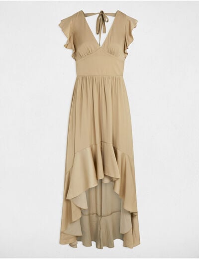 Satin maxi straight dress beige women
