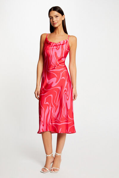 Satin straight dress abstract print multico ladies'