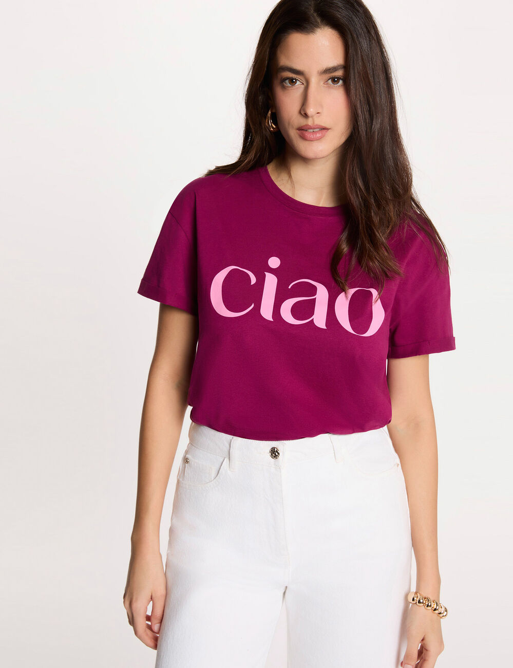 Round neck t-shirt plum women