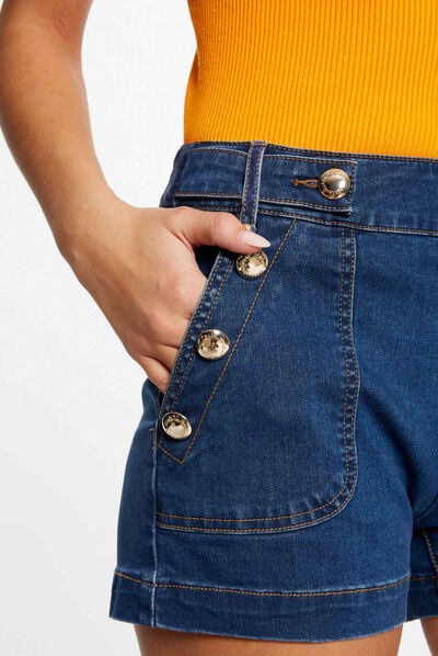 Fitted short with buttons stone denim ladies'