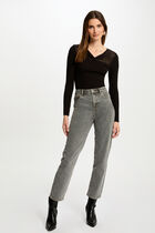Ribbed jumper with V-neck black women
