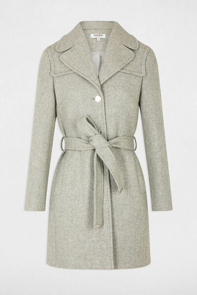 Belted waisted coat light grey ladies'