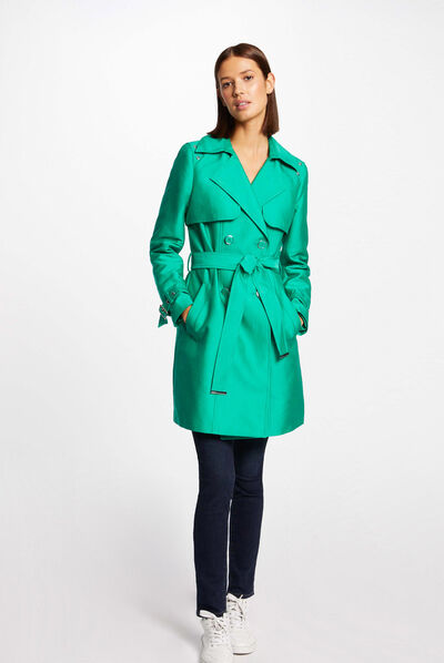 Straight belted trenchcoat green ladies'