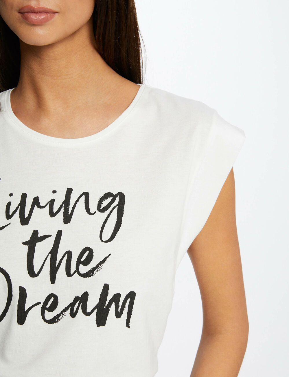 Short-sleeved t-shirt with message ecru women