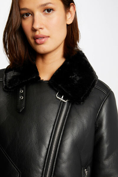 Straight jacket in faux leather black ladies'