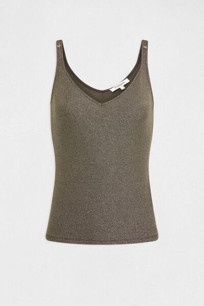 Vest top V-neck and metallised threads dark green ladies'