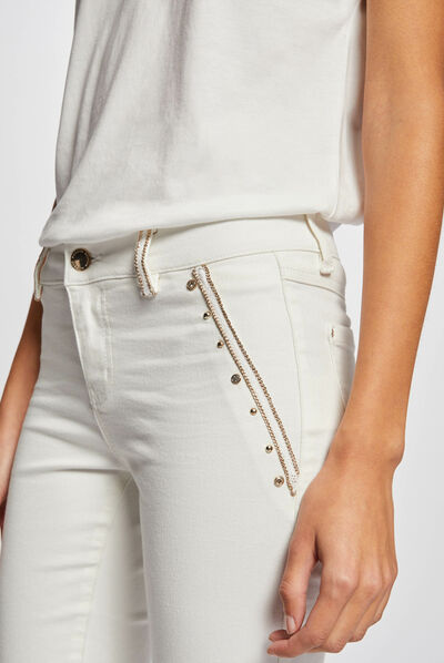 Skinny trousers with studs details ecru ladies'