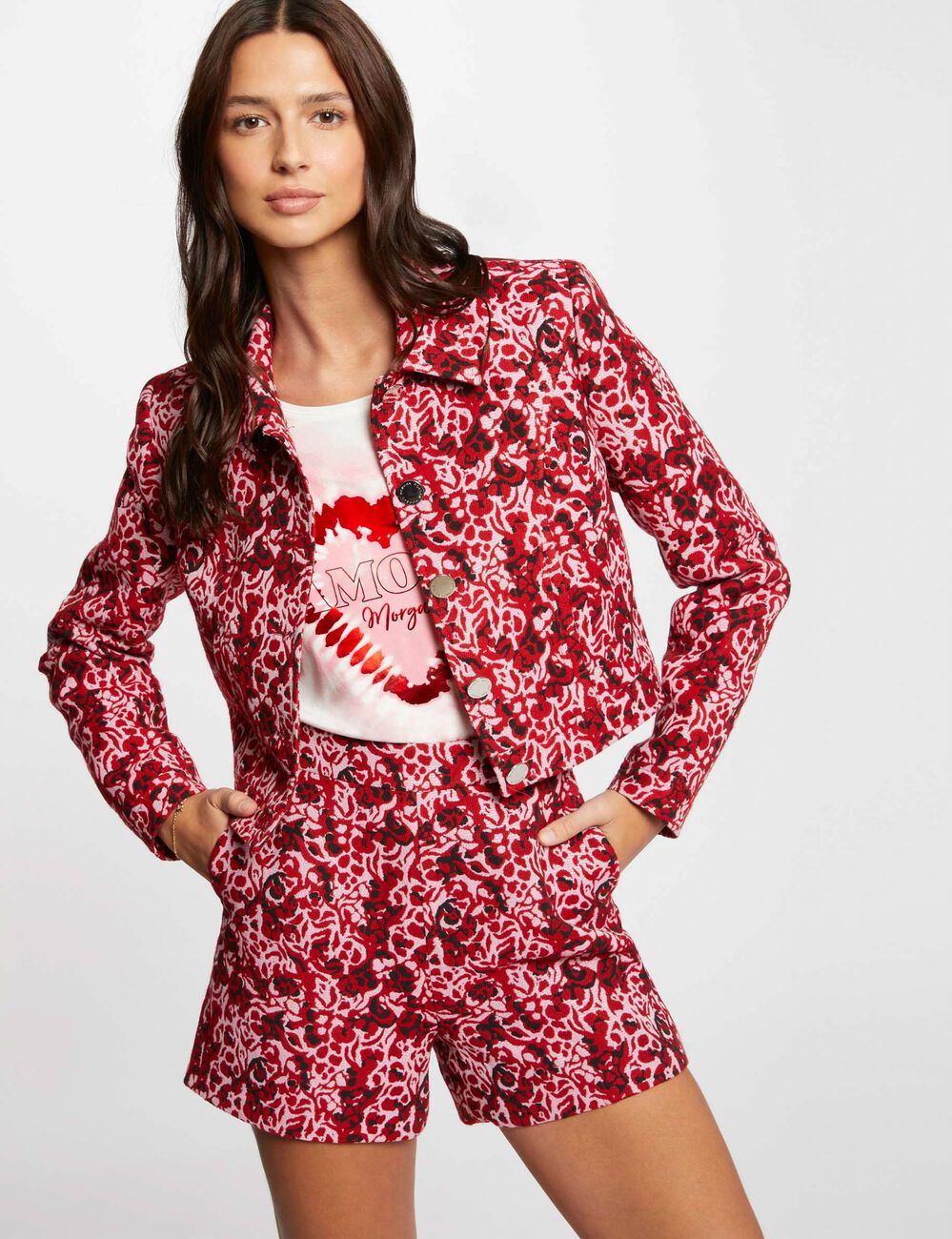 Short jacquard jacket multicolored women