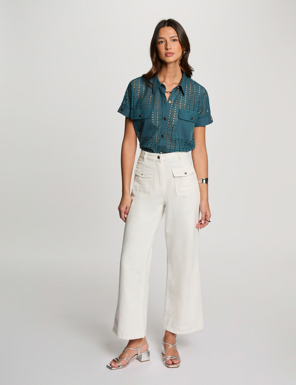 Short-sleeved shirt petroleum blue women