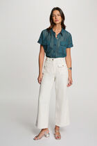 Short-sleeved shirt petroleum blue women