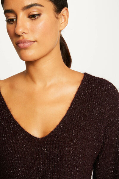 Long-sleeved jumper with V-neck plum ladies'