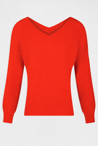 Long-sleeved jumper with V-neck orange ladies'