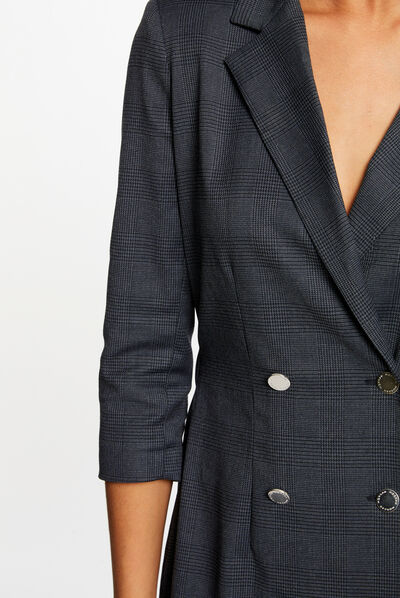 Checked wrap dress navy ladies'