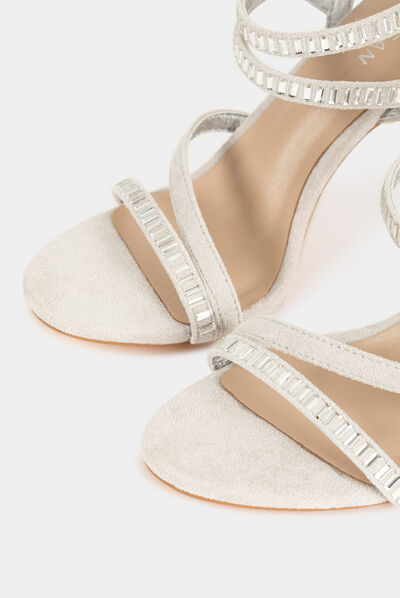 Stiletto sandals with rhinestones beige ladies'