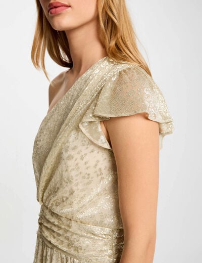 Asymmetric voile dress gold yellow women