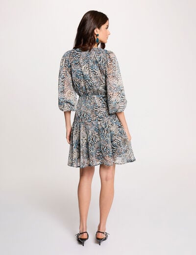 Short dress with puff sleeves multicolor women