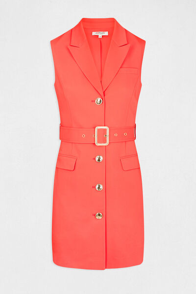 Belted sleeveless straight dress red ladies'