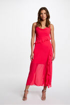 Fitted midi dress ruffles fuchsia pink women