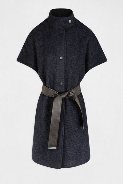 Straight belted coat with short sleeves navy ladies'