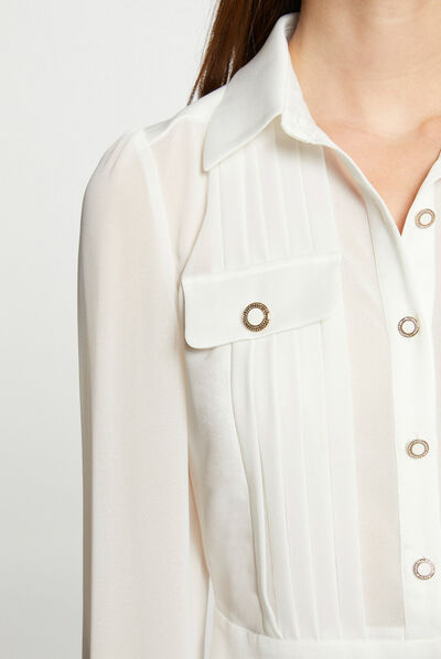 Long-sleeved shirt with pleats ecru ladies'