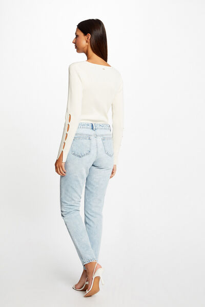 Straight jeans with metal ornaments jean bleached ladies'