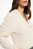 Fitted cardigan with V-neck ivory women